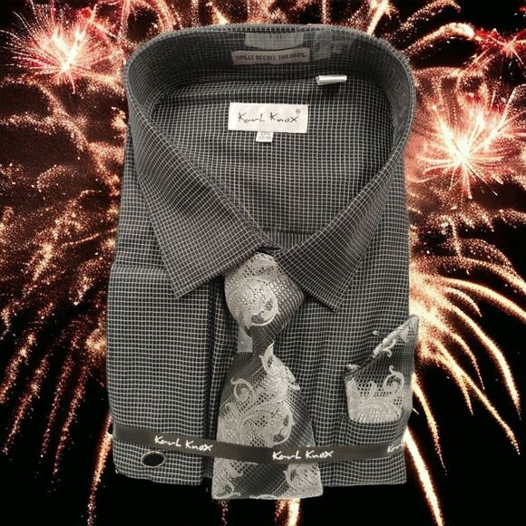 MEN'S KARL KNOX "X-SIZE" 22 1/2 X 37-38 BLACK-GREY BOX SQUARE COMBO SET. SX4475. - Picture 1 of 5